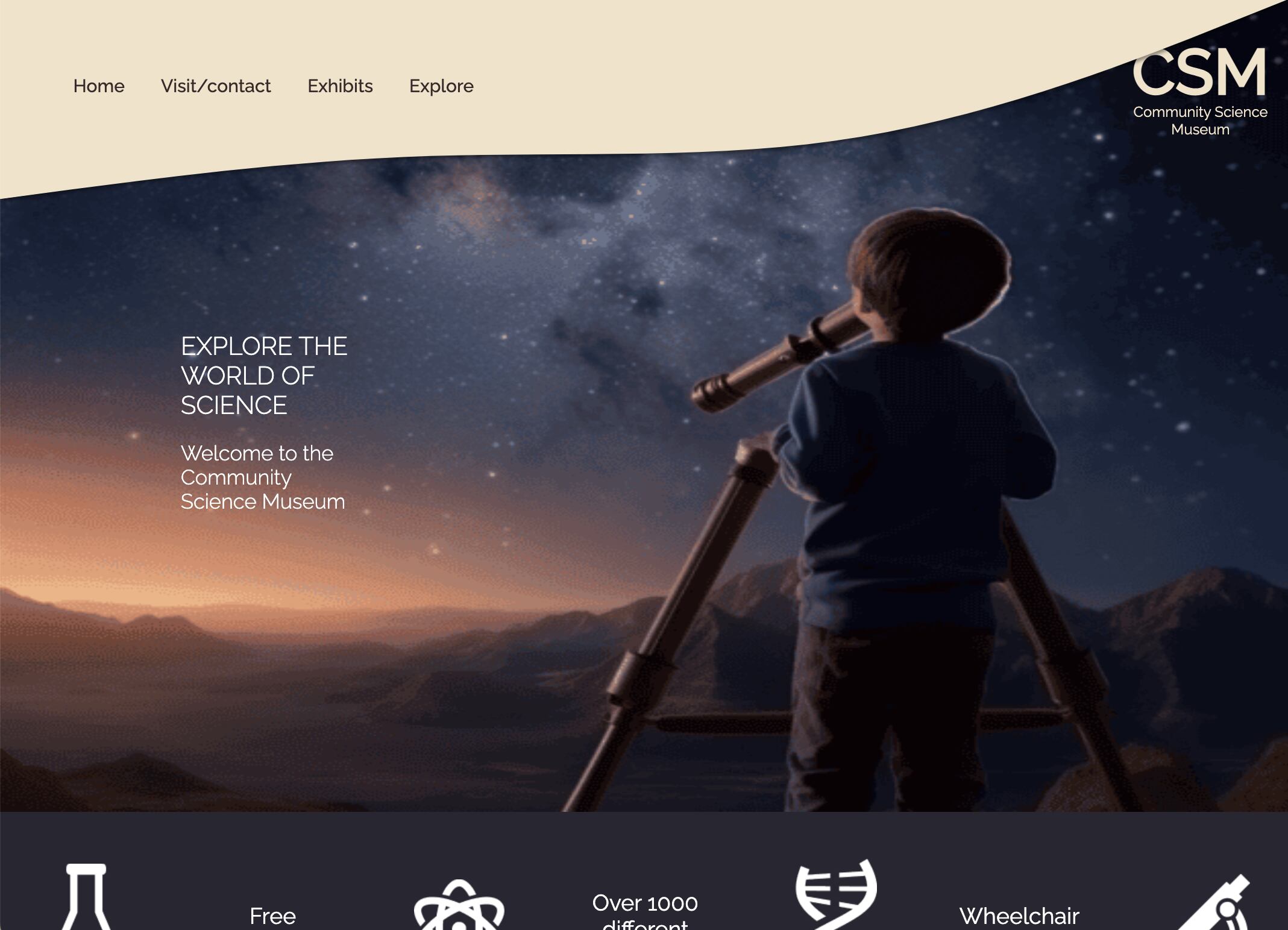 screenshot of my website Community Science Museim