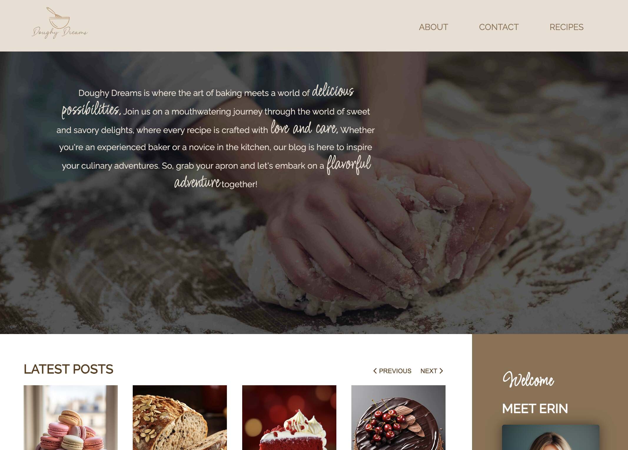 screenshot of my website Doughy Dreams