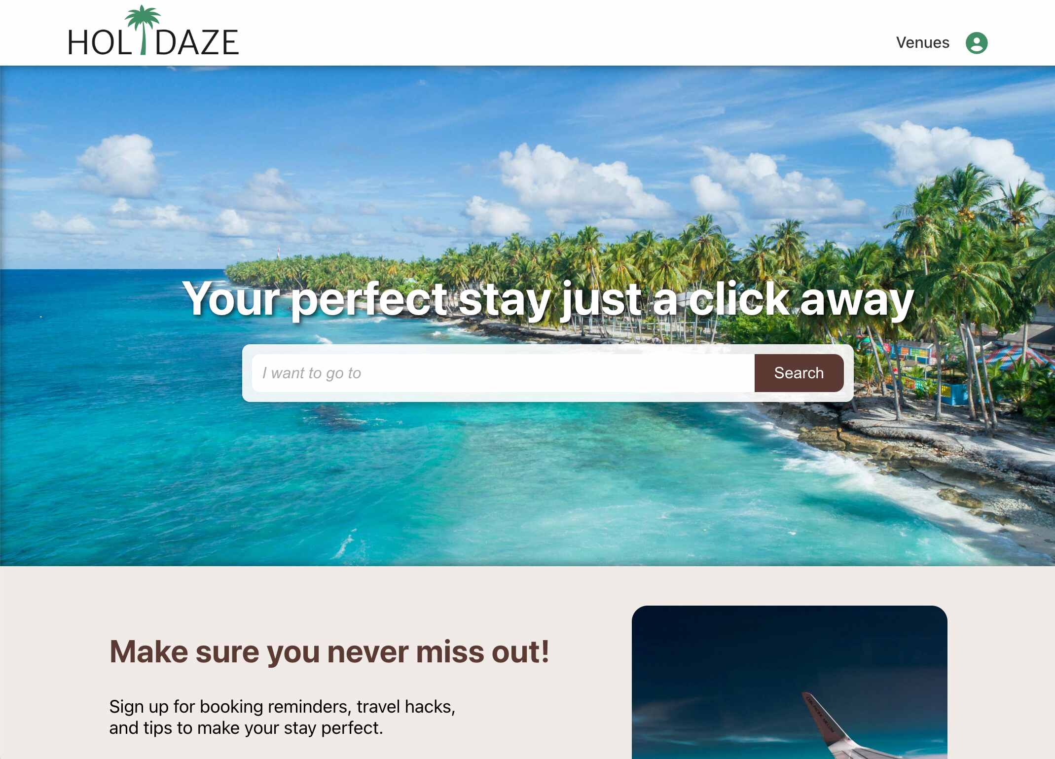 screenshot of my website Holidaze