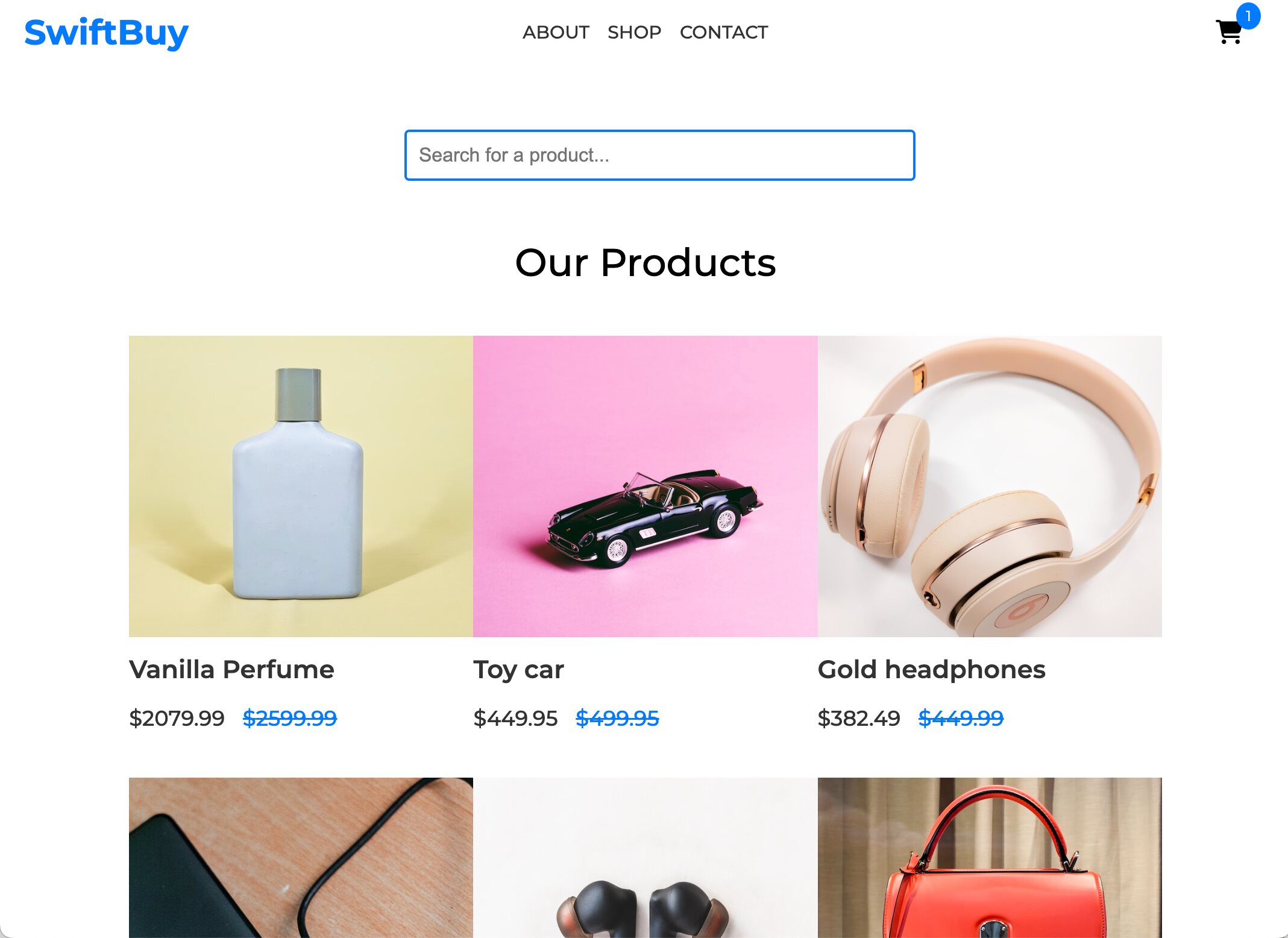 screenshot of my website SwiftBuy