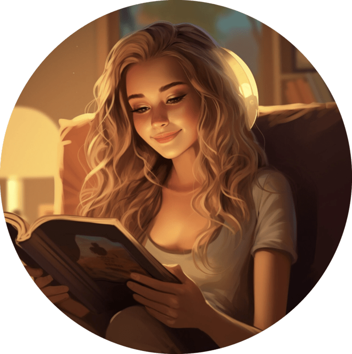 an avatar photo of Veronica sitting and reading a book